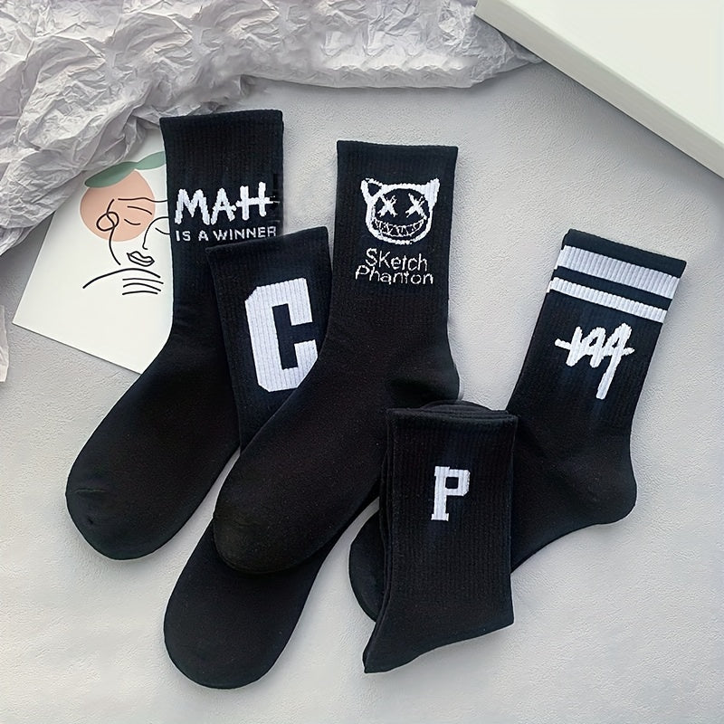 10 Pairs Letter Print Socks Comfy & Breathable Mid Tube Women's Stockings