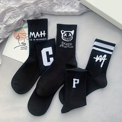 10 Pairs Letter Print Socks Comfy & Breathable Mid Tube Women's Stockings