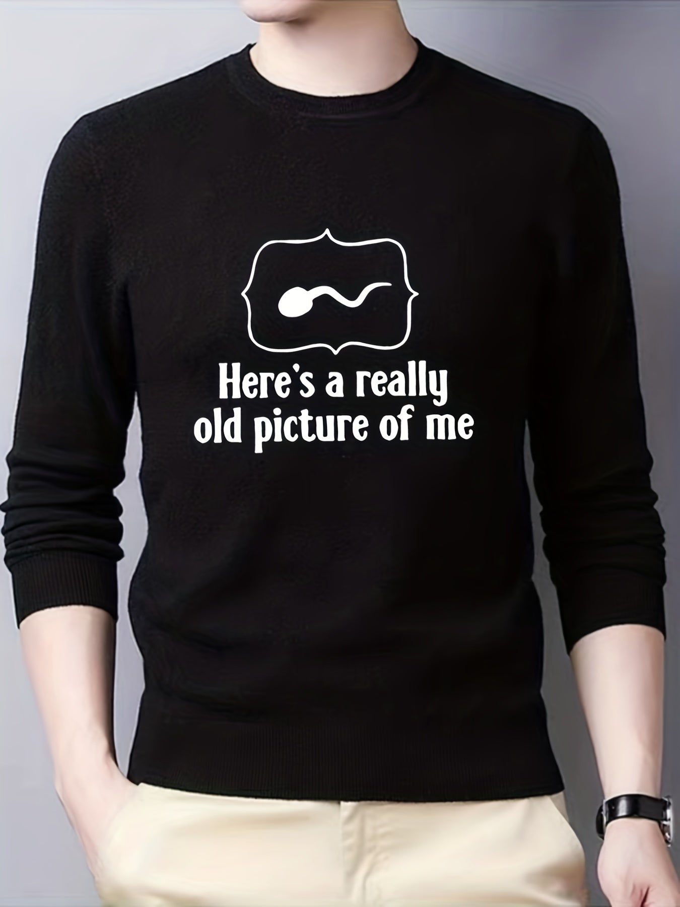 Funny Sperm Print Knitted Sweater Men's Casual Warm Mid Stretch Pullover