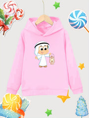 Cartoon Boy Pattern Girl's Cotton Hoodie Active Hooded Sweatshirt