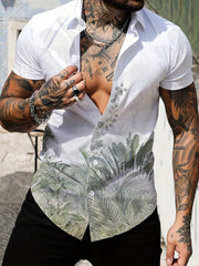 Coconut Tree Print Men's Casual Short Sleeve Shirt