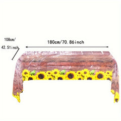 Rustic Sunflower Wood Grain Tablecloth Vintage Table Covers