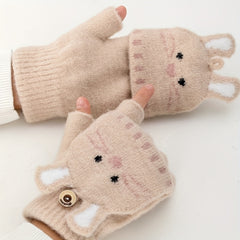 Kids Winter Half Finger Gloves Cartoon Knitted Gloves For Girls And Boys