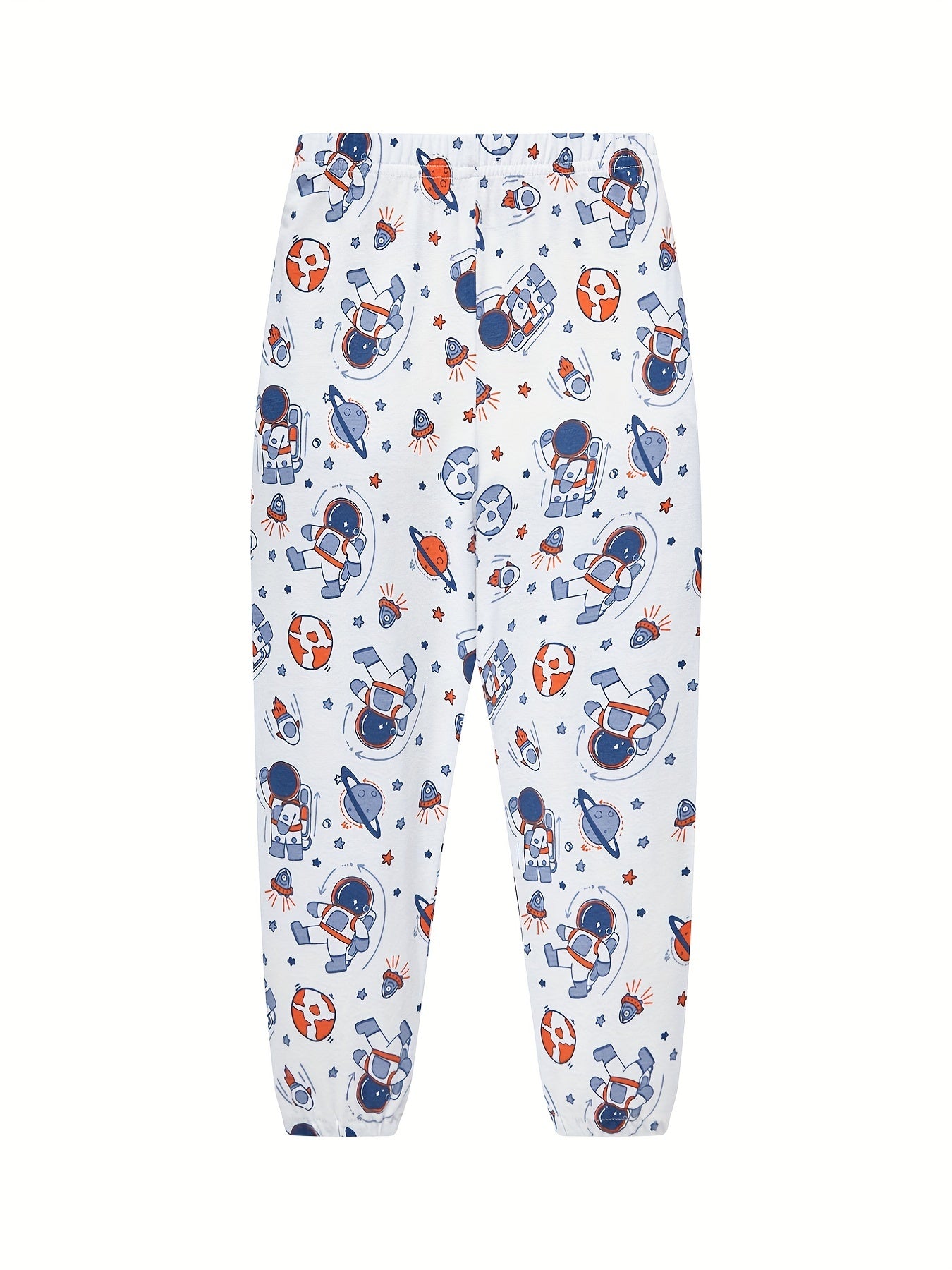 Boys Cartoon Astronaut Pajamas Set Long Sleeves Comfortable Homewear