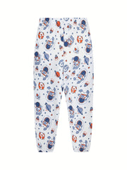 Boys Cartoon Astronaut Pajamas Set Long Sleeves Comfortable Homewear