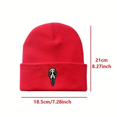 90s Horror Skull Embroidered Beanie Unisex Solid Skull Cap Hip Hip Warm Knit Hat