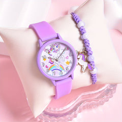 Girls' Cartoon Pony Watch Set 2pcs