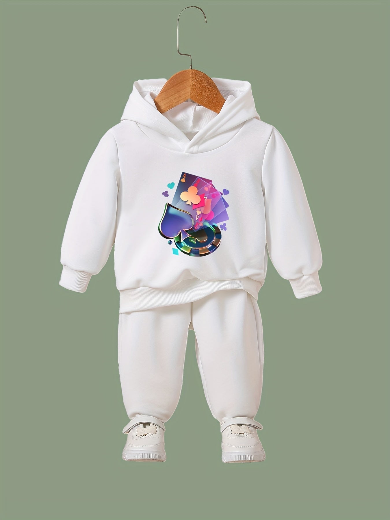 Girls 2pc Poker Pattern Hooded Sweatshirt & Sweatpants Set