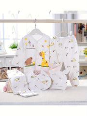 Newborn Baby 5pcs Outfit Pregnancy Cardigan Top Trousers Bib Hat Set