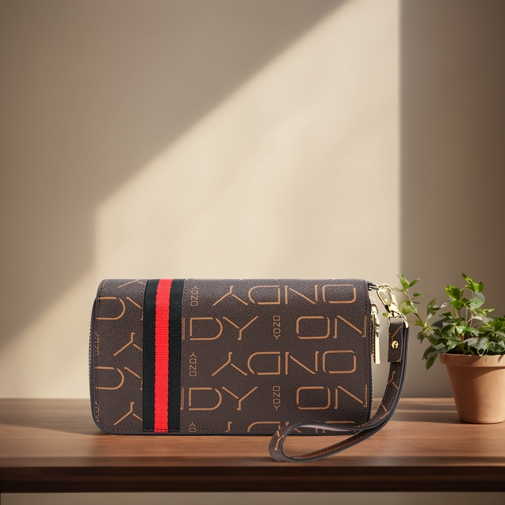 Vintage Style Women's Double Zipper Long Wallet with Detachable Wrist Strap