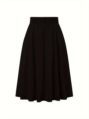 Solid Elastic Button High Rise Maxi Skirt