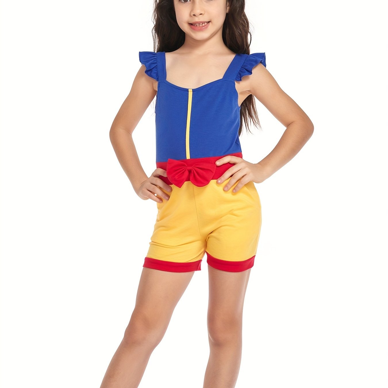 Princess Ruffle Sleeve Jumpsuit With Bow Romper for Girls
