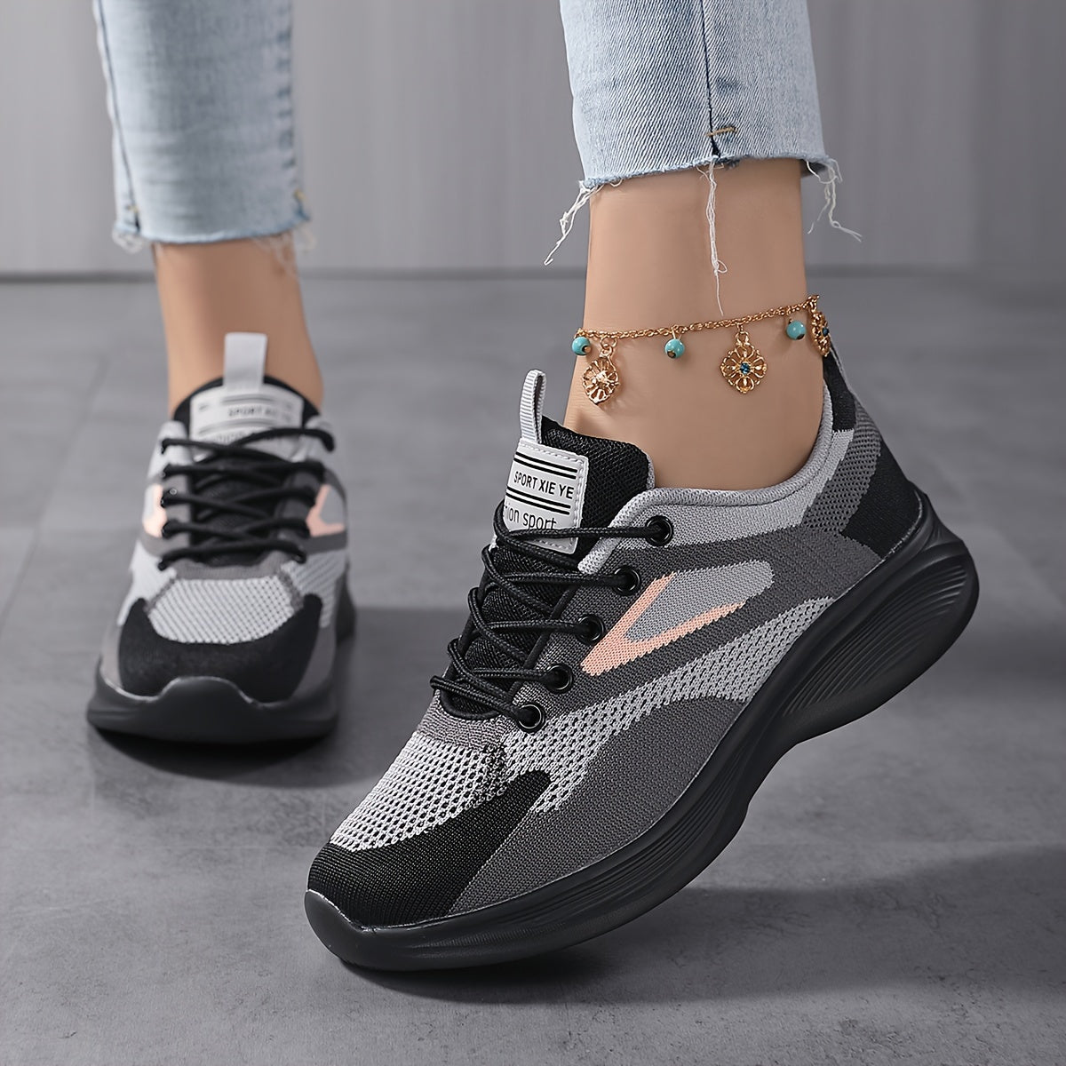 Women's Block Knit Athletic Sneakers Lightweight Mesh Shoes