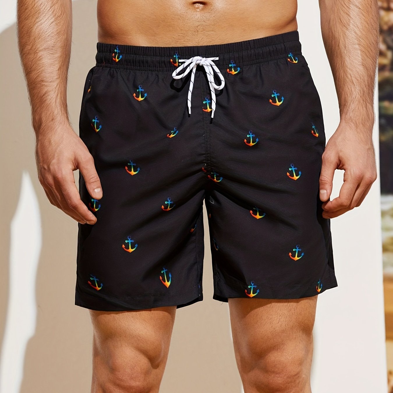 Coconut Palm Pattern Beach Shorts Men's Casual Waist Drawstring Summer Resort
