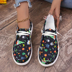 Halloween Pumpkin Skeleton Pattern Slip On Loafers