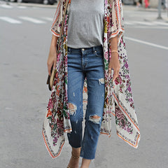 Floral Print Bat Sleeve Cover Up