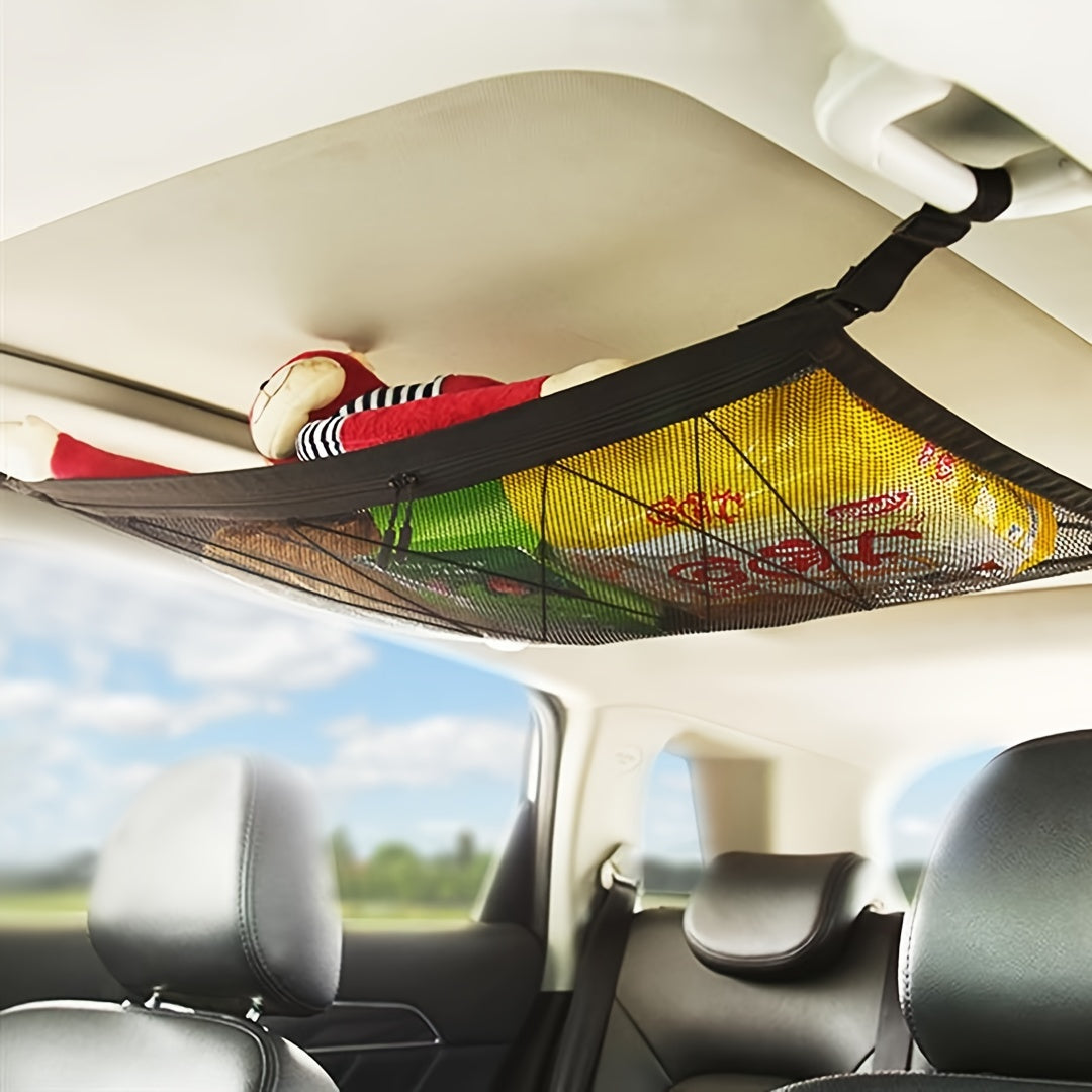 Car Roof Storage Net Bag - Double Layer Zipper - Car Interior Accessories