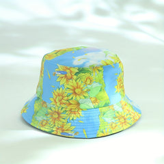 Sunflower Print Bucket Hat Reversible Sunscreen Beach Hats Fisherman Cap