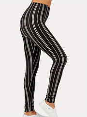 Striped Print High Waist Skinny Leggings Women's Clothing