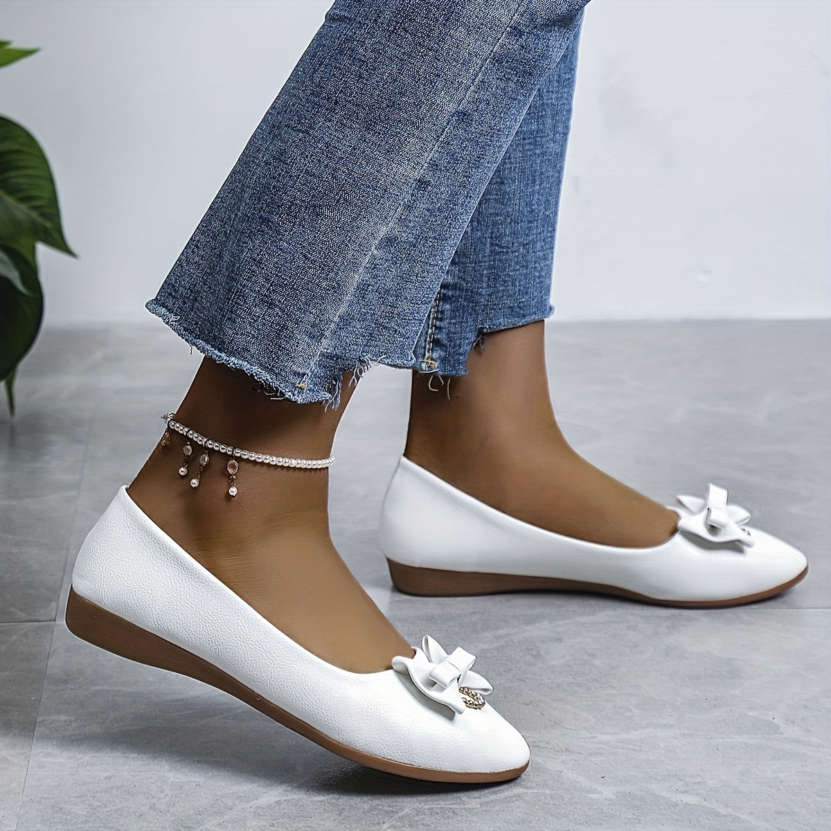 Women's Bowknot Flats Pointed Toe Slip On Shoes