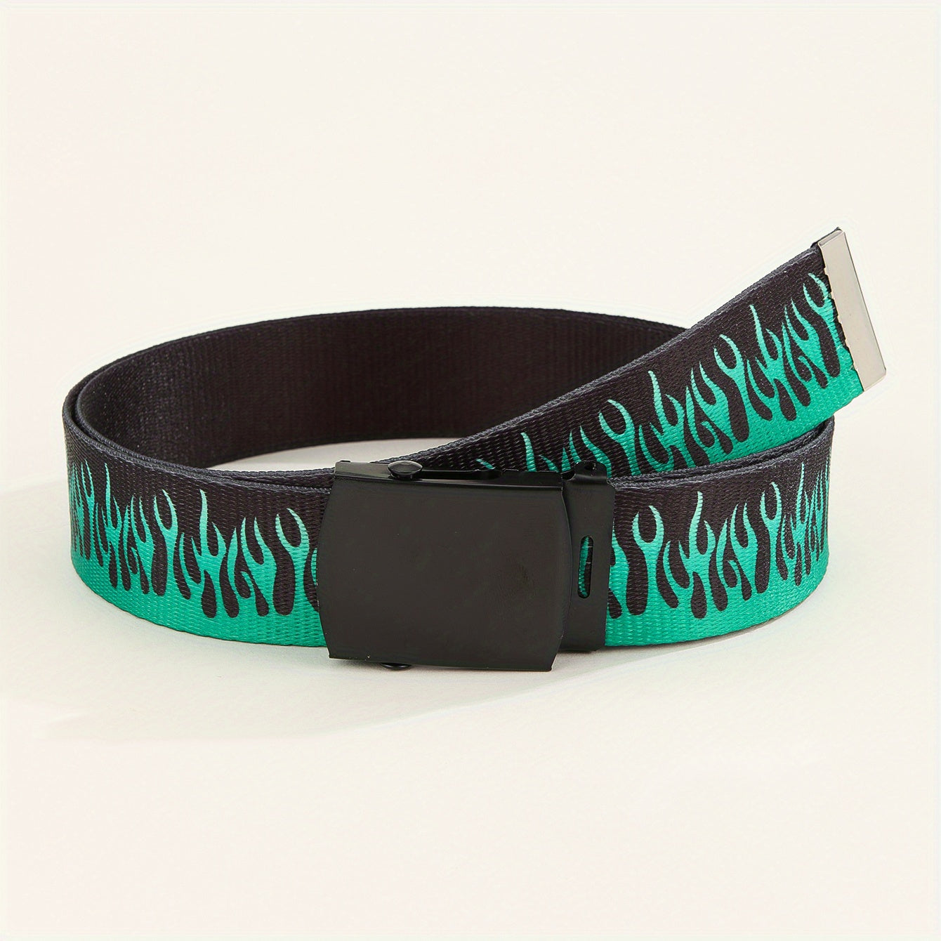 Men's Flame Pattern Auto Buckle Belt Casual Jeans Pants Waist Strap