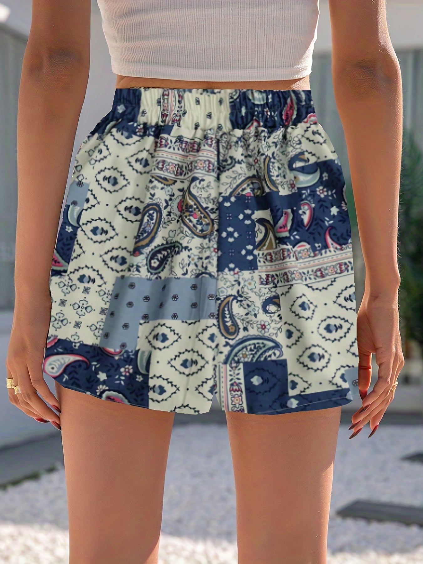 Hippie Patchwork Print Shorts for Women