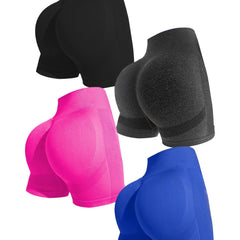 4pcs Seamless Sports Yoga Biker Shorts Wide Waistband Solid