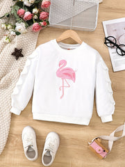 Flamingo Embroidered Girls' Comfy Sweatshirt Pullover