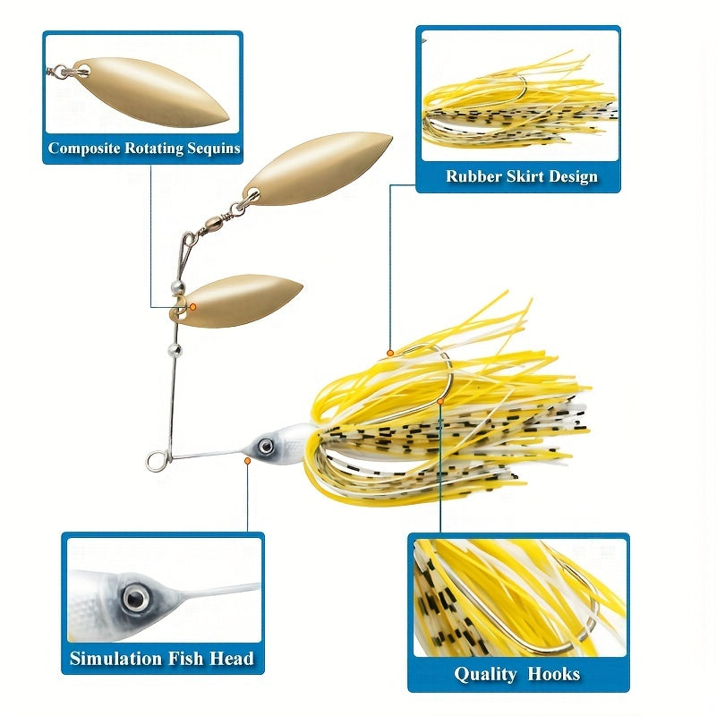 5pcs Double Willow Blade Spinnerbaits for Freshwater and Saltwater Fishing