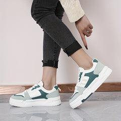 Women's Platform Skate Shoes Round Toe Block Lace up Sports Shoes