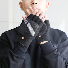 Winter Men's Half Fingerless Flip Gloves Plus Velvet Thick Gloves