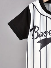 2pcs Boys Teen Casual Striped Baseball T shirt & Shorts Set