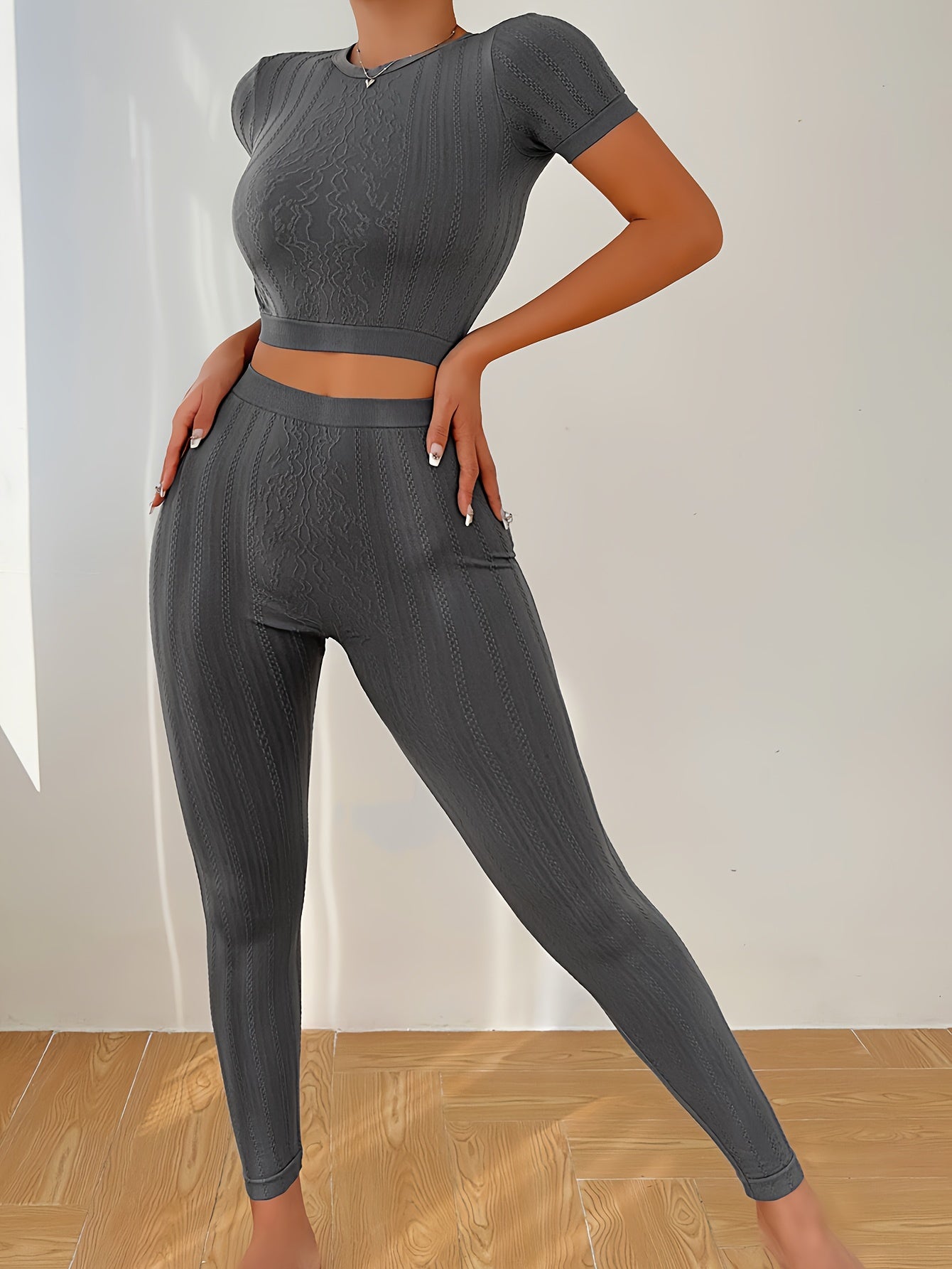 Women's Short Sleeve Pajama Set with Elastic Waistband Pants