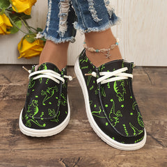 Women's Skateboard Shoes Dinosaur & Star Pattern Flat Lace-up Canvas Shoes