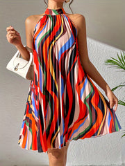 Pleated Halter Neck Dress Sleeveless Summer & Spring Casual Dress