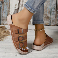 Women's Non-Slip Slippers with Three Buckles Open Toe Beach Shoes