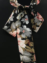 Dress Women's Plus Colorblock Floral Print Lantern Sleeve Tie Neck In