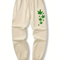 Leaf Print Drawstring Sweatpants Loose Fit Pants Men Casual Joggers
