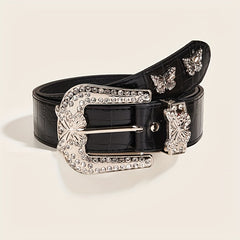Y2K Butterfly Rhinestone Wide Belt Inset Style Sparkling Cowboy Belt