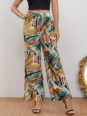 Abstract Print Wide Leg Pants Casual Drawstring Waist Random Print Pants