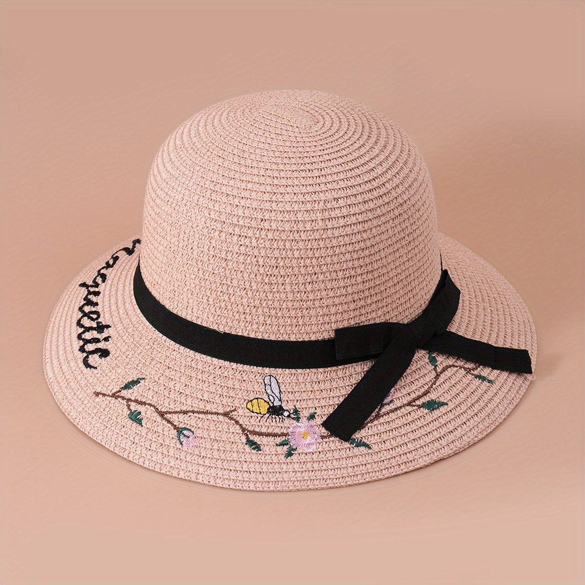 Flower Embroidery Wide Brim Sun Hat UV Protection