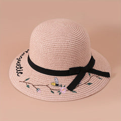 Flower Embroidery Wide Brim Sun Hat UV Protection