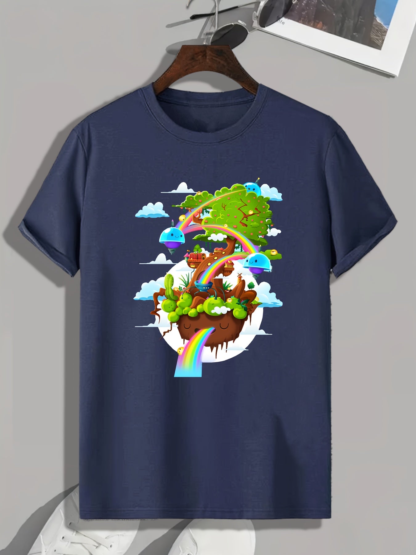 Green Trees Print Men's Graphic T-shirt for Summer