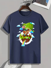 Green Trees Print Men's Graphic T-shirt for Summer
