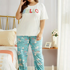 Loungewear Set Women's Plus T shirt & Eggs Print P