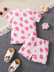 Girl's Ribbed T-shirt & Shorts Set for Summer