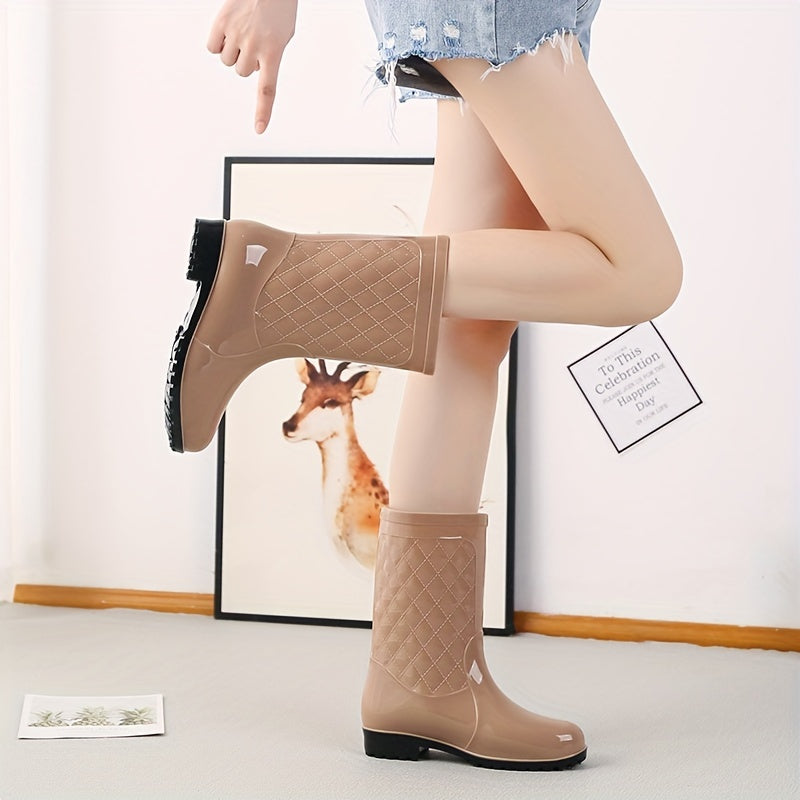 Women's Solid Rain Boots Medium Top Casual Outdoor Shoes