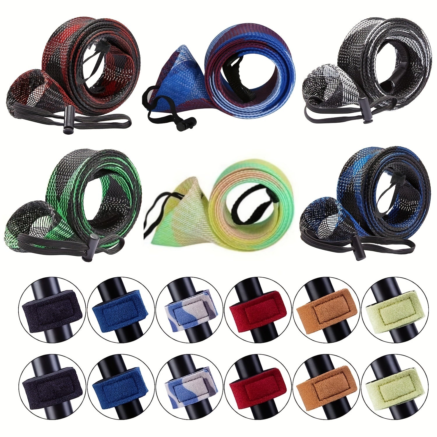 6pcs Fishing Rod Sleeve Cover With Rod Ties Straps 67in Fishing Pole Mesh Cover