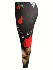 Casual Floral Print Leggings Elastic Stretch