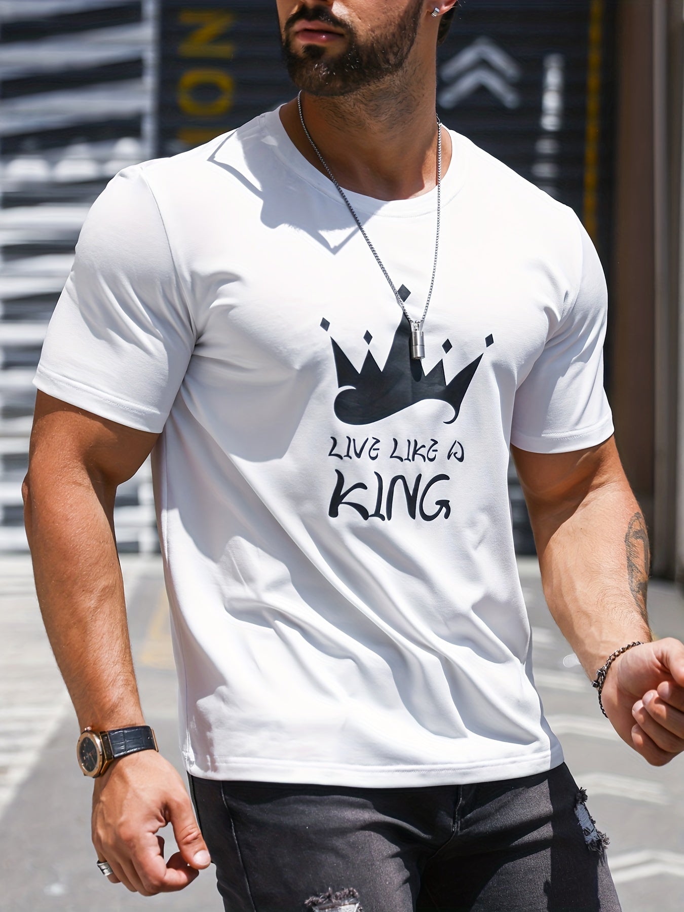 Crown & Like A King Graphic Crew Neck Tee for Men